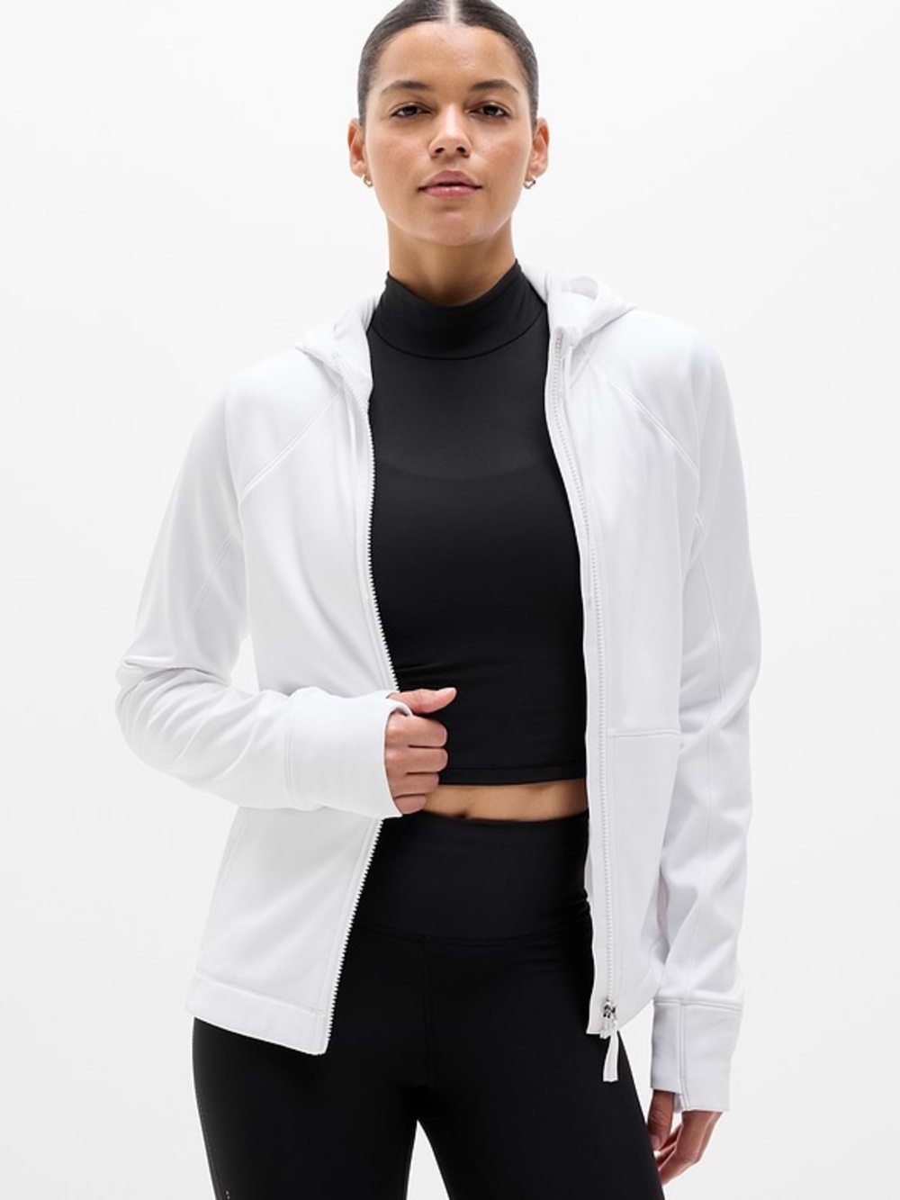 Athleta White Full-Zip Hoodie with Drawstring